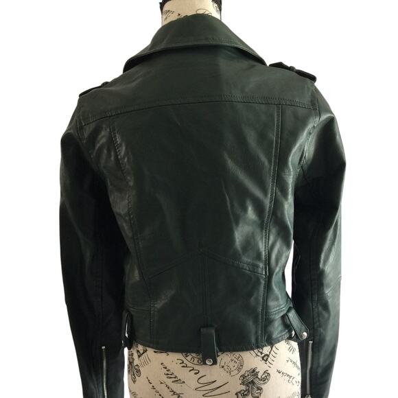 CI SONO by Cavallini Women's Size Small Vegan Leather Moto Jacket Forest Green - Picture 6 of 8